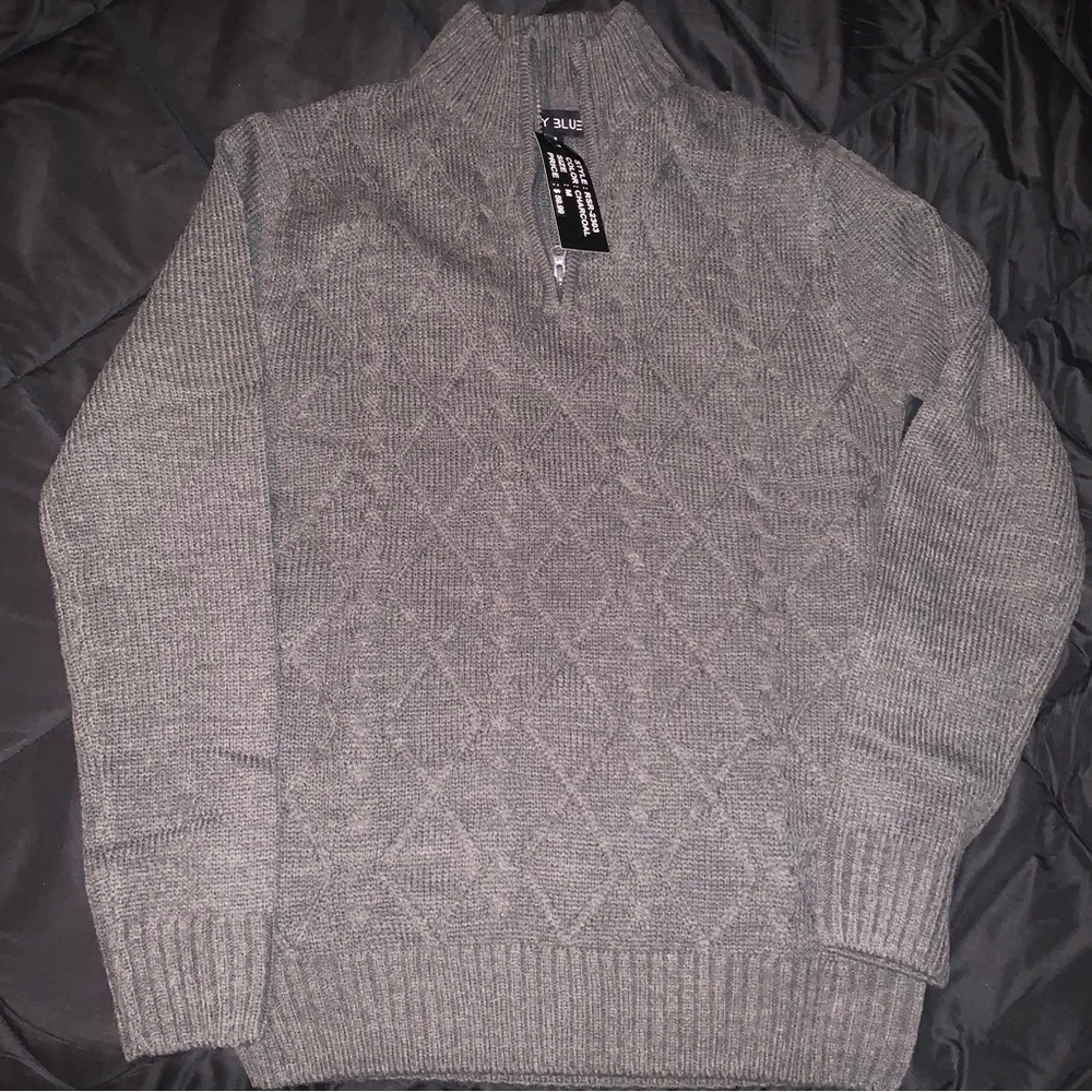 Sky Blue Cable Knit Half Zip Sweater Gray